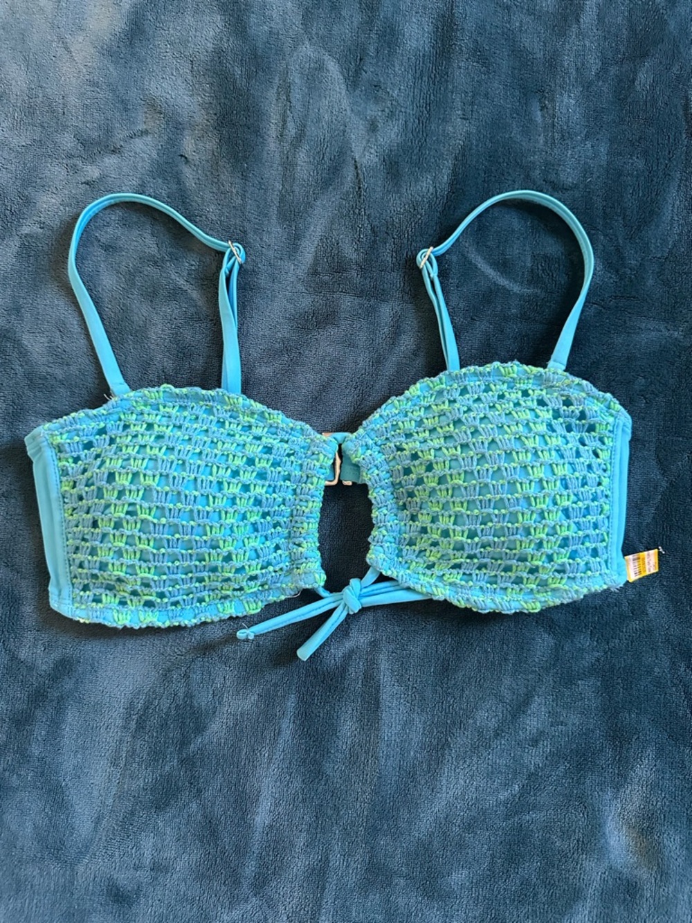 NWT  Turquoise Crochet-Trim Bandeau Swim Top